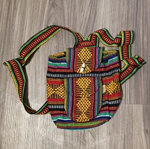 Boho Pinzon Woven Hippie Mini Rainbow Backpack Knapsack Front Zippered Pocket